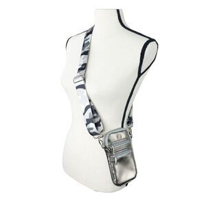 Metallic Silver Cellphone Bag with Silver Camo Removable Crossbody Strap